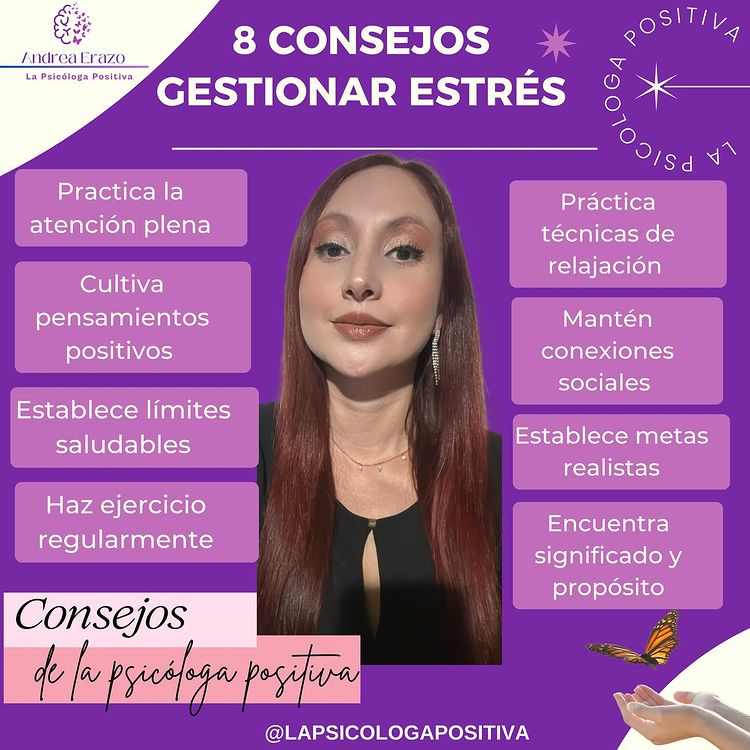 Post de Instagram con 8 consejos para gestionar estrés